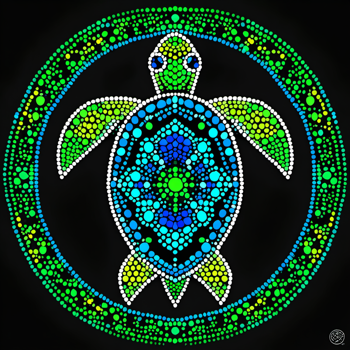 dotart, turtle, black background, colorful,green and blue theme,<lora:Dor_Art:1>, intricate, elegant, highly detailed, digital painting, artstation, concept art, smooth, sharp focus, illustration, art by wlop, charlie bowater and alexandra fomina