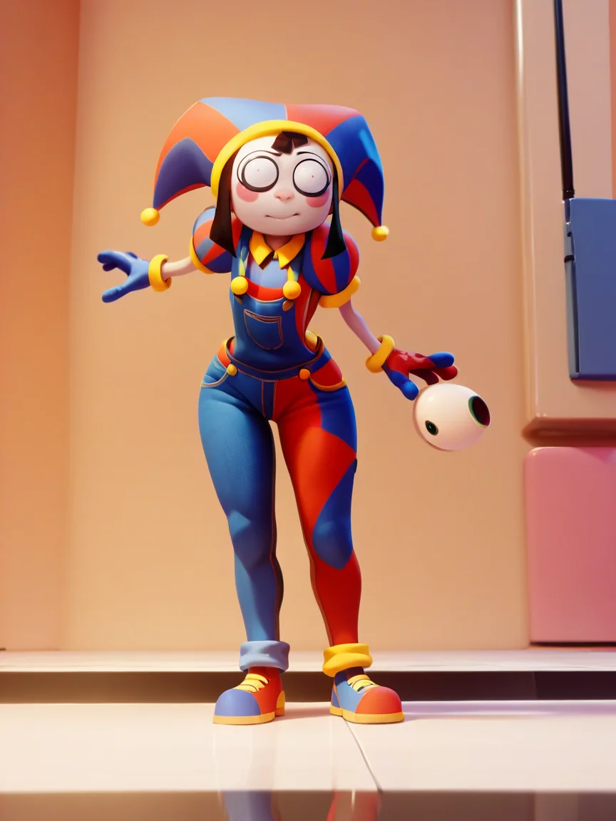 score_9, score_8_up, score_7_up, score_6_up, score_5_up, <lora:ADCXLP:1> adc, overalls, shoes, jester cap, 1girl, curvy,
