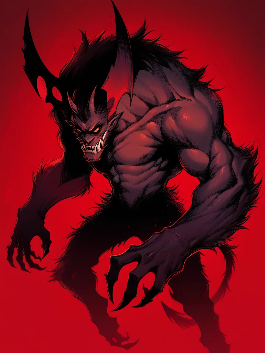 score_9, score_8_up, score_7_up, score_6_up, score_5_up, <lora:d3v1lm4nXLP:1> d3v1lm4n, demon, monster, red background