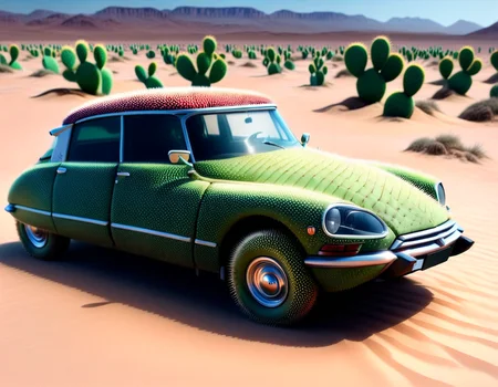 citroen ds, desert, sand, lizard , Prickly Pear Style