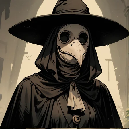 <lora:fl4ttr1p3XLP:0.5> fl4ttr1p,
<lora:PlagueDoctor-000008:0.7> plague doctor, pl@gu3,mask, black eyesockets, black eyes, hat,, score_9, score_8_up, score_7_up, score_6_up, score_5_up, score_4_up, BREAK