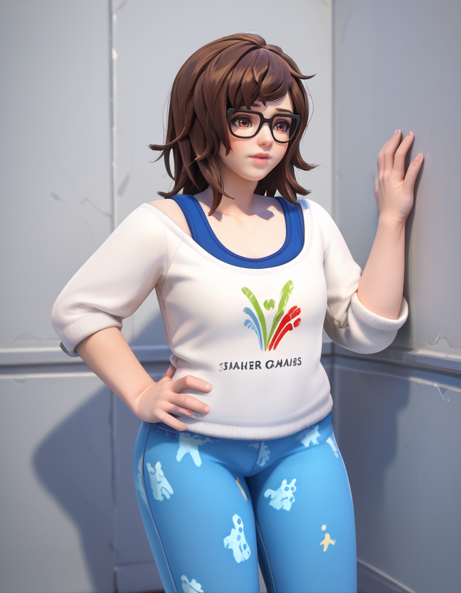 score_9,score_8_up, score_7_up, high-res, 2k, best quality, realistic, 1girl, pajamei, mei (overwatch),  <lora:Pajamei_Pony-000046:1> Leaning against a wall hands on hips