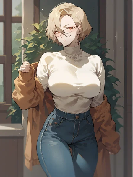 score_9, score_8_up, score_7_up, score_6_up, score_5_up, <lora:FajyoboreXLP:1> fajyobore, 1girl, curvy, sweater, jeans