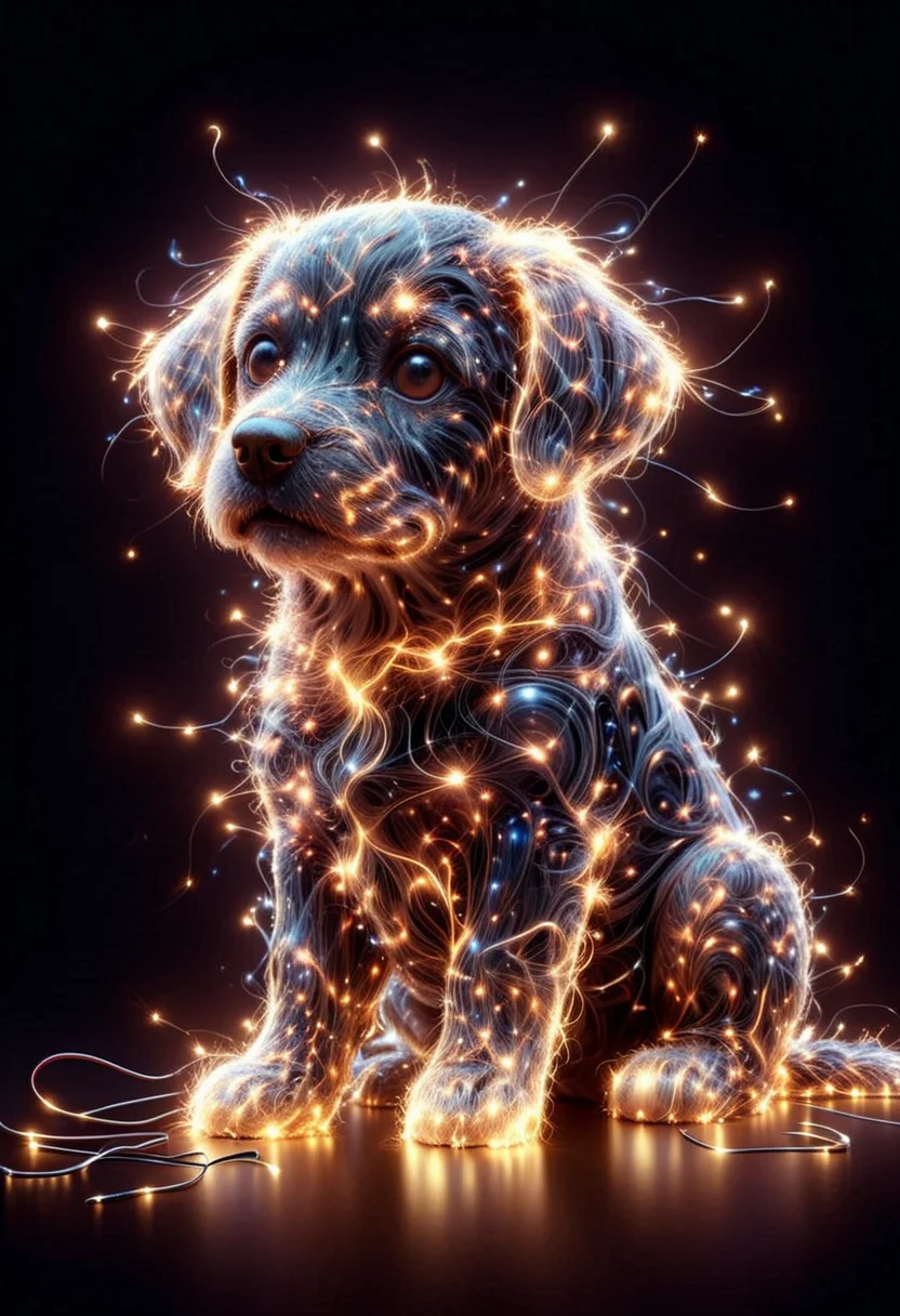 3N3RGY, cute dog made of electricity and sparkle, ,Masterpiece,best quality, raw photo, realistic, very aesthetic