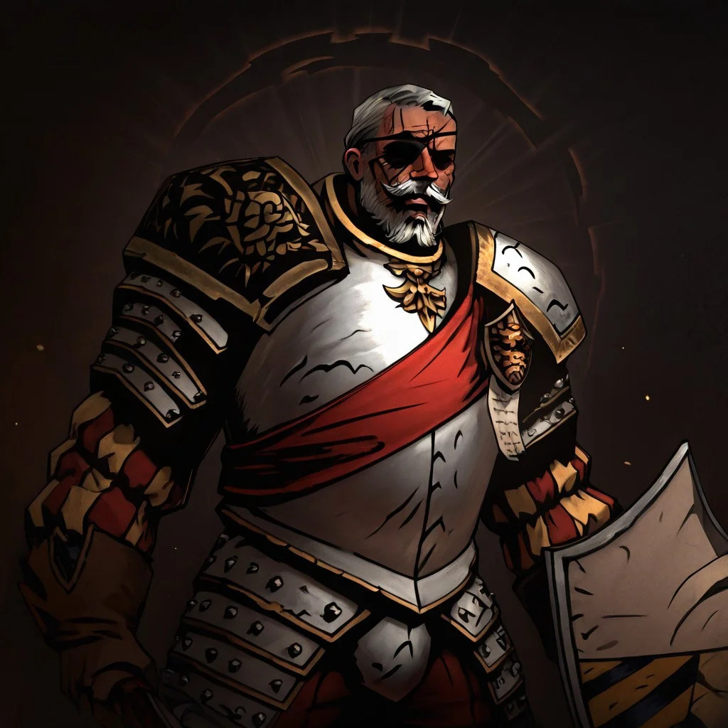 masterpiece, best quality, newest, absurdres, highres, DD2Style-IL.V1.0, shaded eyes, black eyes,
MAA-V1.1, 1boy, old man, armor, eyepatch, white hair, mustache, facial hair,