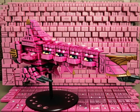 <lora:Apocalypse-class_Battleship_Illustrious:1.3>,apocalypse-class battleship,Apocalypse-class Battleship, pink LEGO build, stylized sci-fi, brick planet background, toy design, playful lighting, plastic texture, whimsical spaceship,masterpiece,best quality,amazing quality