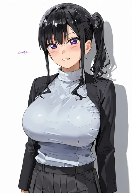 kadlystyl , sasaki miyuki\(kaedeko\), Big breasts, Black hair, left side head ponytail, violet eyes