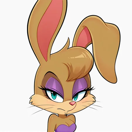 <lora:bunnierabbotsatam_illustrious:1>(masterpiece), (best quality), (ultra-detailed), amazing quality, very aesthetic, illustration, perfect composition, intricate details, absurdres, incredibly absurdres,, bunnie rabbot, 1girl, solo, breasts, looking at viewer, blue eyes, animal ears, cleavage, bare shoulders, upper body, small breasts, aqua eyes, strapless, makeup, half-closed eyes, furry, eyeshadow, animal nose, whiskers, blue eyeshadow, purple eyeshadow, rabbit girl, rabbit ears, furry female, brown fur, body fur, short hair, emerald green eyes <lora:TMoStH-Illustrious:1> tmosth,