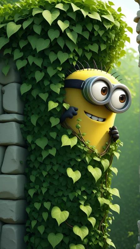 fantasy, archaeology theme, <lora:MinionStyleXL:1> MinionStyle wild ivy climbing up a stone wall as a minion