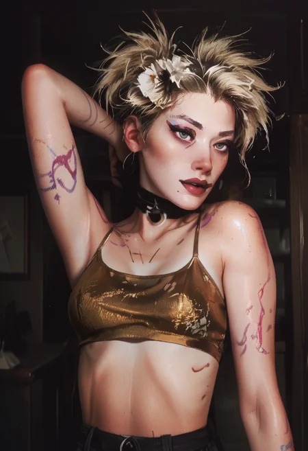 score_9, score_8_up, score_7_up, 1girl, indoors, close-up, crop top,
<lora:the_wintess:1>, w1tn3ss