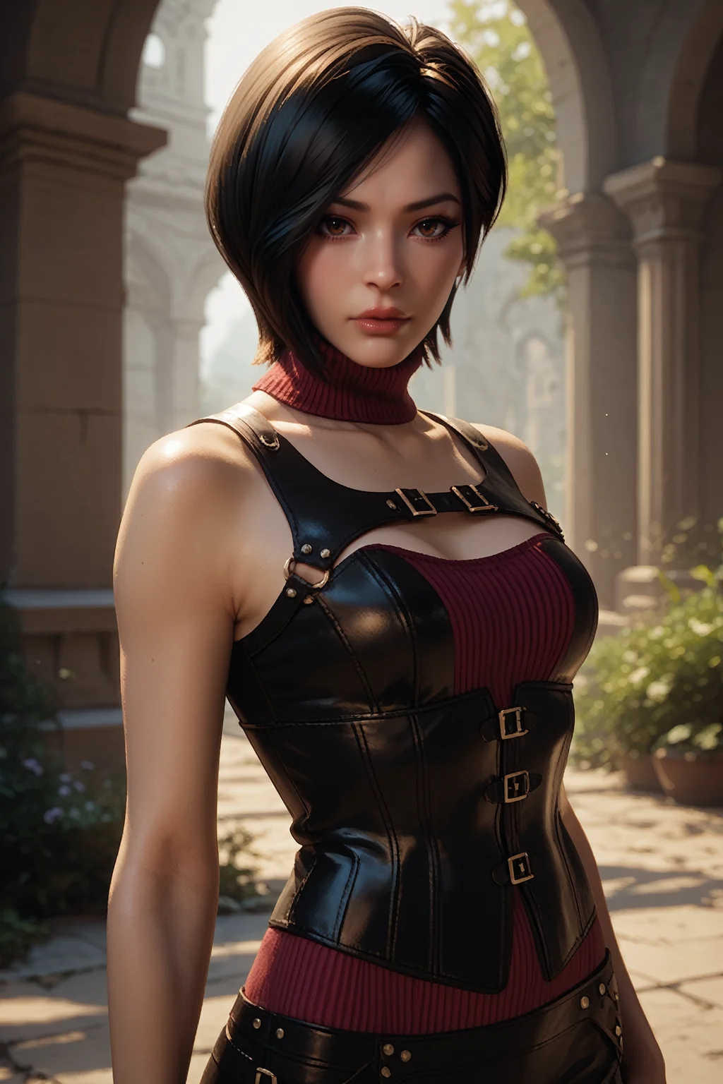 score_9, score_8_up, score_7_up, score_6_up
<lora:RER4Ada:0.8>
RE4Ada, 1girl, black hair, short hair, brown eyes, looking at viewer,Leather corset, cowboy shot