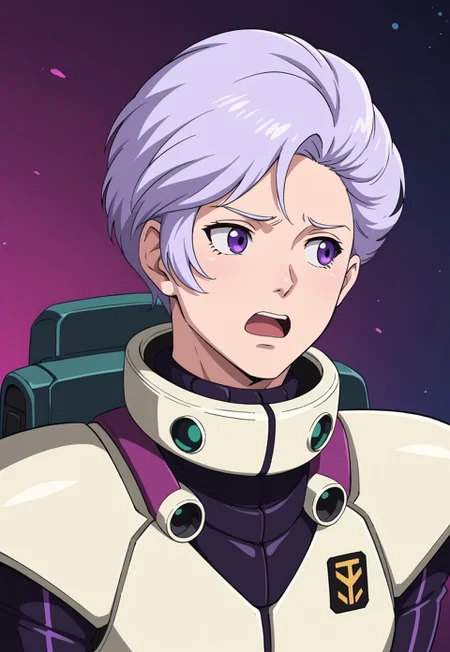 score_9, score_8_up, score_7_up, source_anime, side view, BREAK, ( angelo_sauper, purple eyes, gray hair, best eyes, looking to the side, pilot suit, backpack, sad expression, mouth slightly open, reaching out, ) 1boy, male focus, solo, BREAK, newtype feelings in background,
