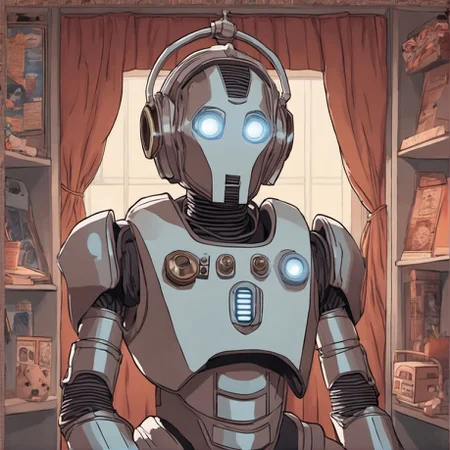 A frame from the show Doctor Who featuring a cyberman Lofi girl <lora:SDXL-LofiGirl-Lora:1>, Very detailed, clean, high quality, sharp image