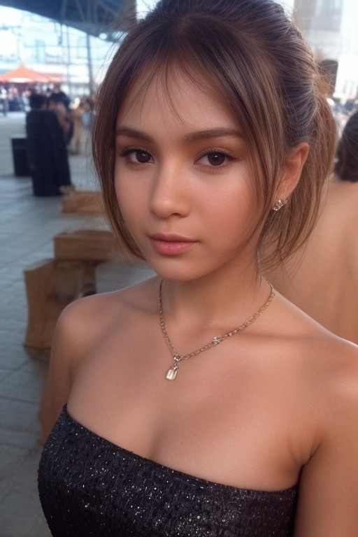 (((dating-pov))), irresistible-1girl, wolf-cut-hair-style, (((casual))), mix-of-dress, jewelry, upper-body, outdoor-dinner, photo background, Ultra-HD-photo-same-realistic-quality-details