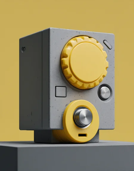 3d render, product render, boxy device with a big knob. yellow accents. ultra detailed composition, cycles <lora:3d-render-v2:1>