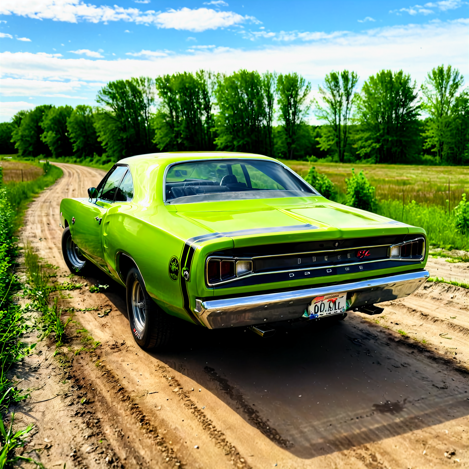 (dark) high-resolution 8k realistic photograph of a bright green 68DodgeXL on a dirt road <lora:68DodgeXL:0.85> <lora:Dark realism:1>