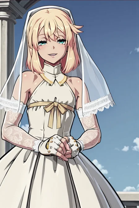 shiny skin, posing,
<lora:bridget.il:1>,
bridget,
crossdressing, otoko no ko, trap,
no hat,
wedding dress, veil, halterneck, frill, lace, see-through, lace sleeves,
looking at viewer, happy, half-closed eyes,