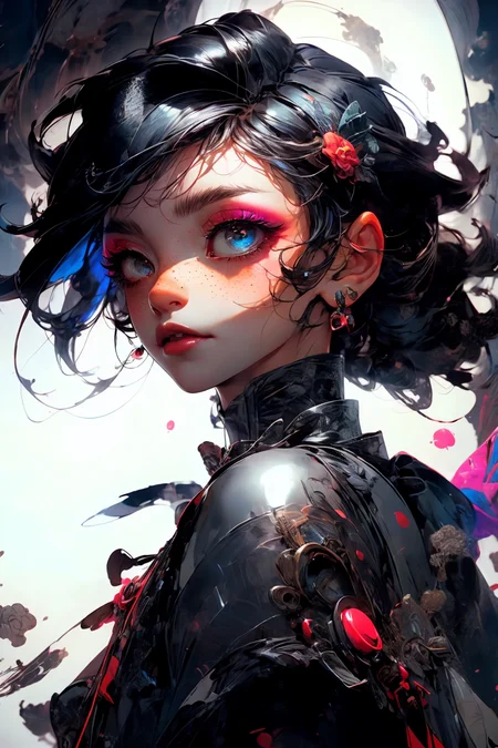 close-up shot, woman, gothic make-up, detailed skin, light freckles, shallow depth of field, OverallDetail
<lora:more_details:0.4>
 <lora:Cosmic anime-oil fusion v2:0.45> 
<lora:AnimeVibesV3:0.3> animevibes, 
<lora:3DMM_V11:0.5> 3DMM 
<lora:midjourney_20230624181825:0.7> midjourney ,
 <lora:LAS:0.5> cloud,colorful,
<lora:msw_locon-t2:0.6>
 <lora:wuxia2:0.6> gu,
 <lora:CyberpunkStyleV1:0.2> PunkAI ,
<lora:CatgirlMaidV1.0-000003:0.35> CatgirlMaid, shiny, shiny hair, shiny skin, shiny clothes