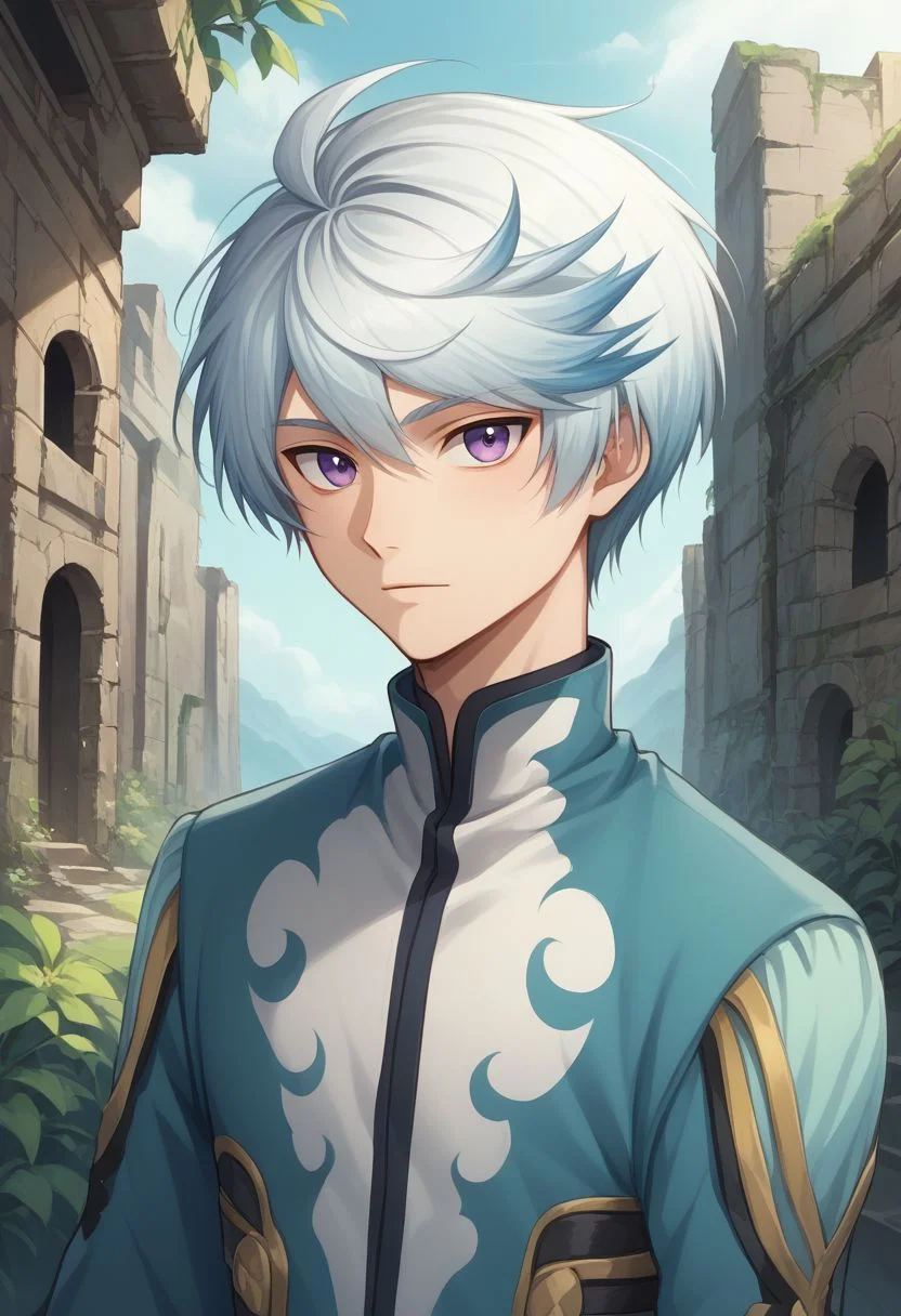 score_9, score_8_up, source_anime, highly detailed, 1boy, solo, male_focus
mikleo, 1boy, male focus, solo, purple eyes, bishounen, light blue hair, looking at viewer, upper body,
outdoor, ruins,