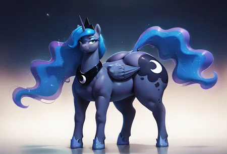 score_9, score_8_up, score_7_up, Artist:Dragk, BREAK,1girl, solo, cowboy shot,<lora:add-detail-xl:.5>,feral, alicorn pony, mare, Princess luna, score_9, score_8_up, score_8_up, standing, gigantic ass, big ass, huge ass, perfect round ass, thick thighs, volumetric lighting,eye lashes, stable, dark, (seductive smile), spread legs,((((((full_body))))))),bottom heavy ass,tail and dock