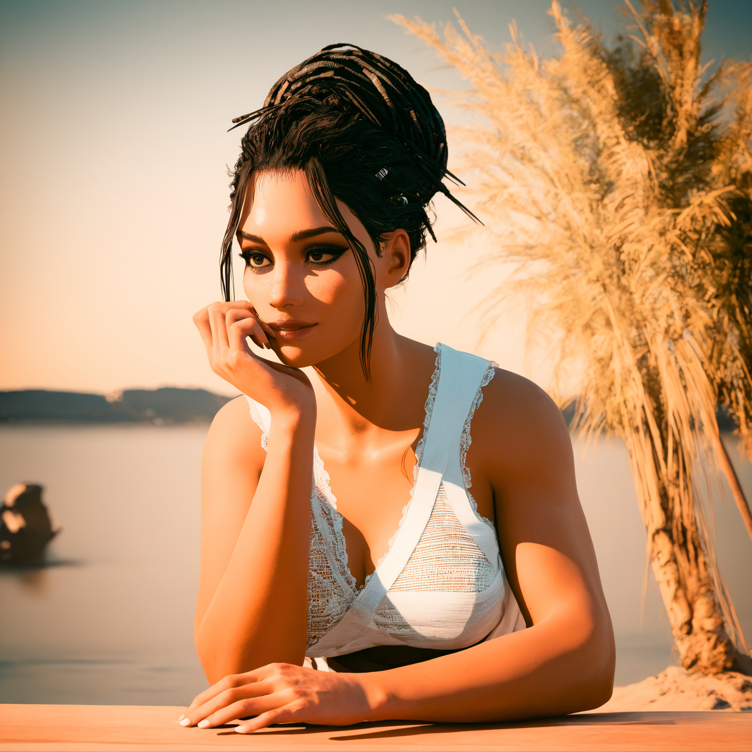 1girl,<lora:PanamPalmer_3D_illustrious:0.6>,panam_cyberpunk,black hair,dark-skinned,hair bun,female,<lora:Cyberpunk2077Style_illustrious:1>,cyberpunk2077style,realistic,masterpiece,newest,