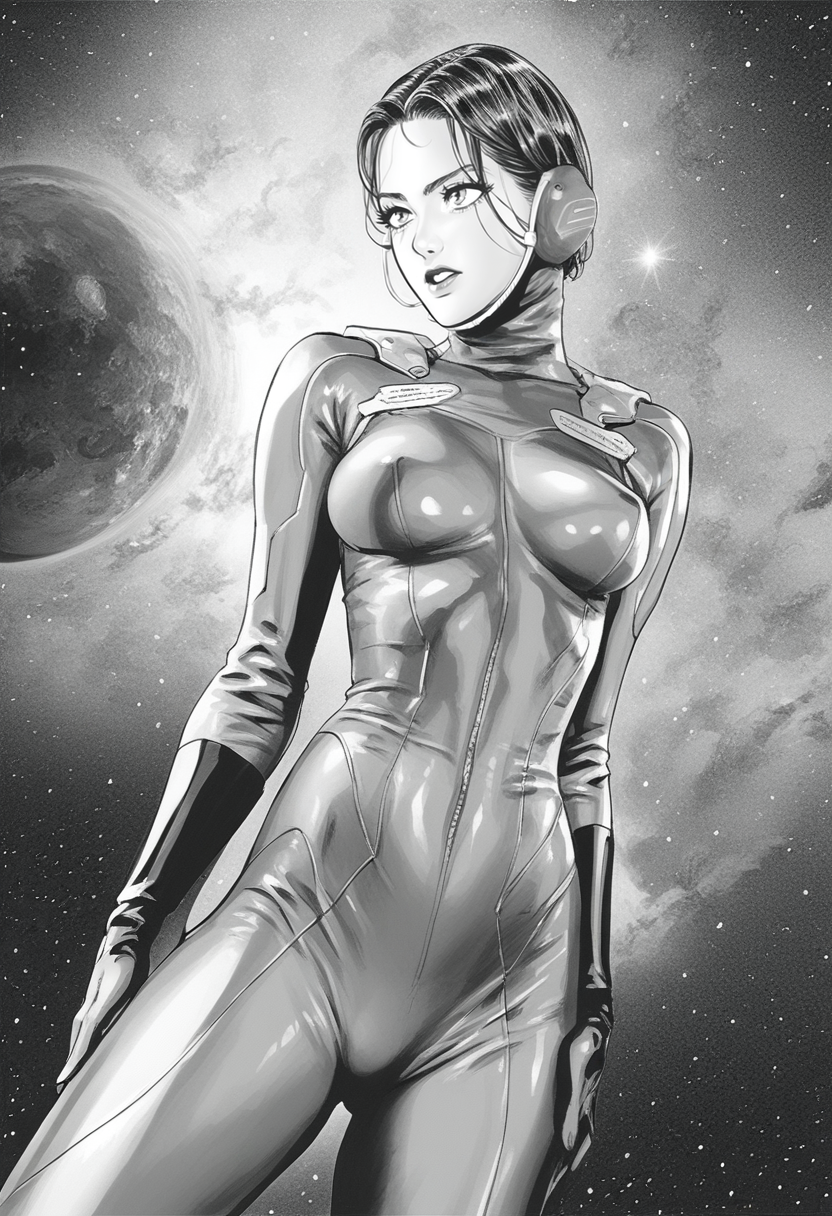 score_8_up,  woman, spacesuit, skin tight, greyscale, 
 <lora:OnePunchManStyle:1>