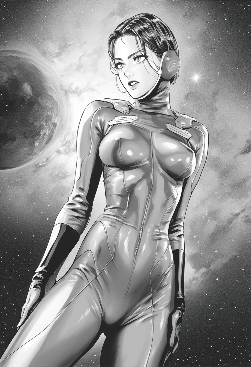 score_8_up,  woman, spacesuit, skin tight, greyscale, 
 <lora:OnePunchManStyle:1>