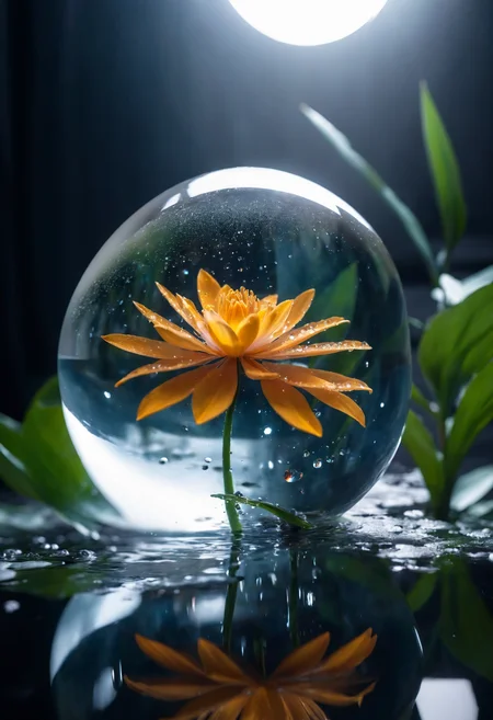 8k analog photo, best quality, masterpiece, super realistic, extreme cinematic, water flower crystal sphere, (extreme realism masterpiece),soft light, aesthetic, hight detailed realistic light and shadows, realistic light aberration, <lora:sdxl_photorealistic_slider_v1:4>, <lora:Cinematic Hollywood Film:1>