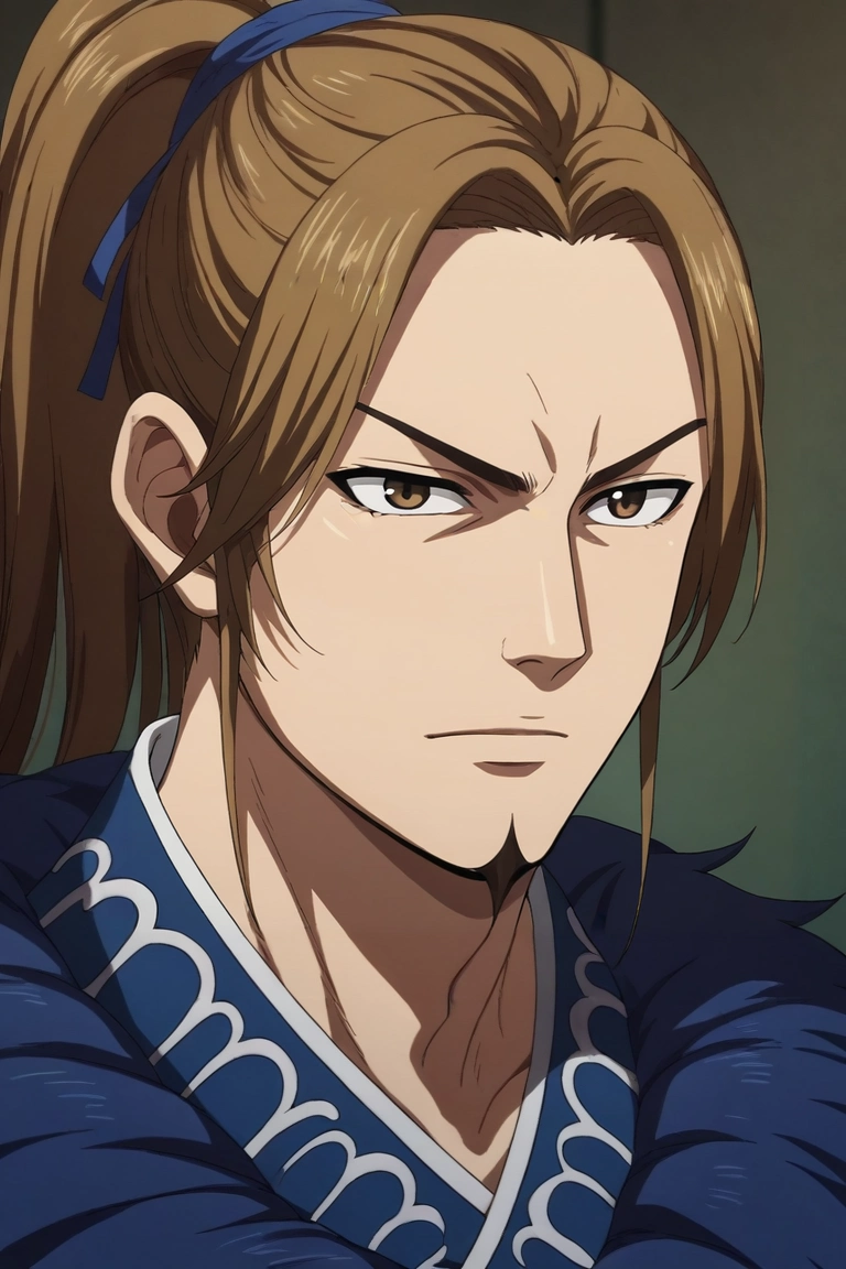 score_9, score_8_up, score_7_up, source_anime, rating_safe, intricate details, semi-realistic, , depth of field, 1boy, solo, male focus, <lora:li_mu_pony:0.8>, li_mu, brown hair, brown eyes, long hair, ponytail, facial hair, goatee, , ,, <lora:sdxl_lightning_8step_lora:1>