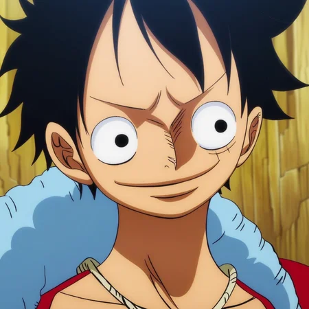 Luffy, solo, black hair, portrait, official art,