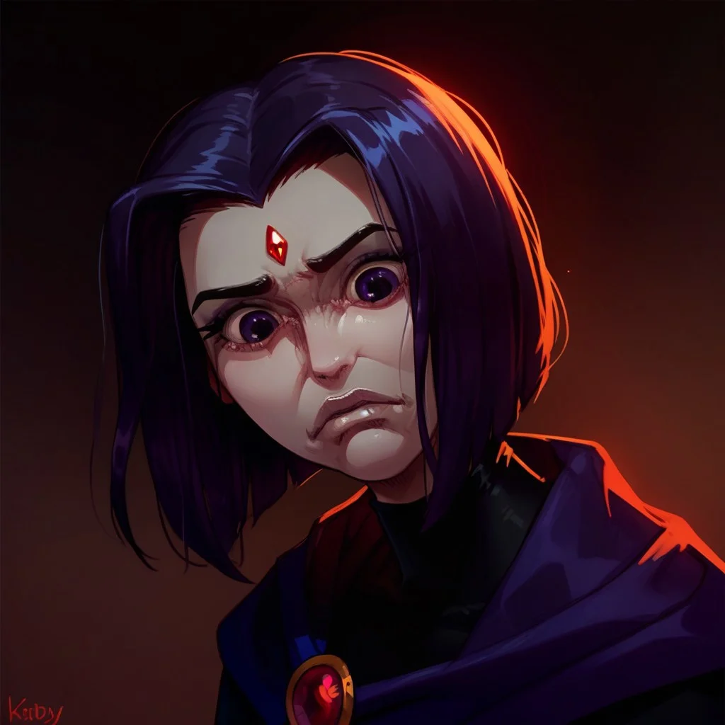 (score_9, score_8_up, score_7_up), Raven (titans), 1girl, solo, YelenaFacePrdy, shaded face, closed mouth
