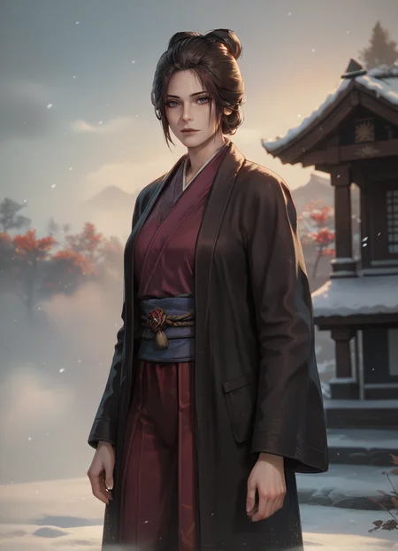 score_9, score_8_up, score_7_up, source_anime, 1girl, standing,blurred background, (fog:1.2),snow background, solo, EmmaSekiro, <lora:EmmaSekiro:0.7>