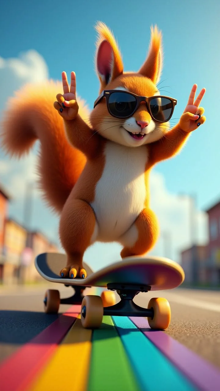 A squirrel riding a skateboard down a rainbow, wearing sunglasses and throwing up a peace sign. 
, <lora:aidmaImageUpgrader:0.25> aidmaimageupgrader ,
 <lora:aidmaHyperRealismV0.2:0.7> aidmahyperrealism
