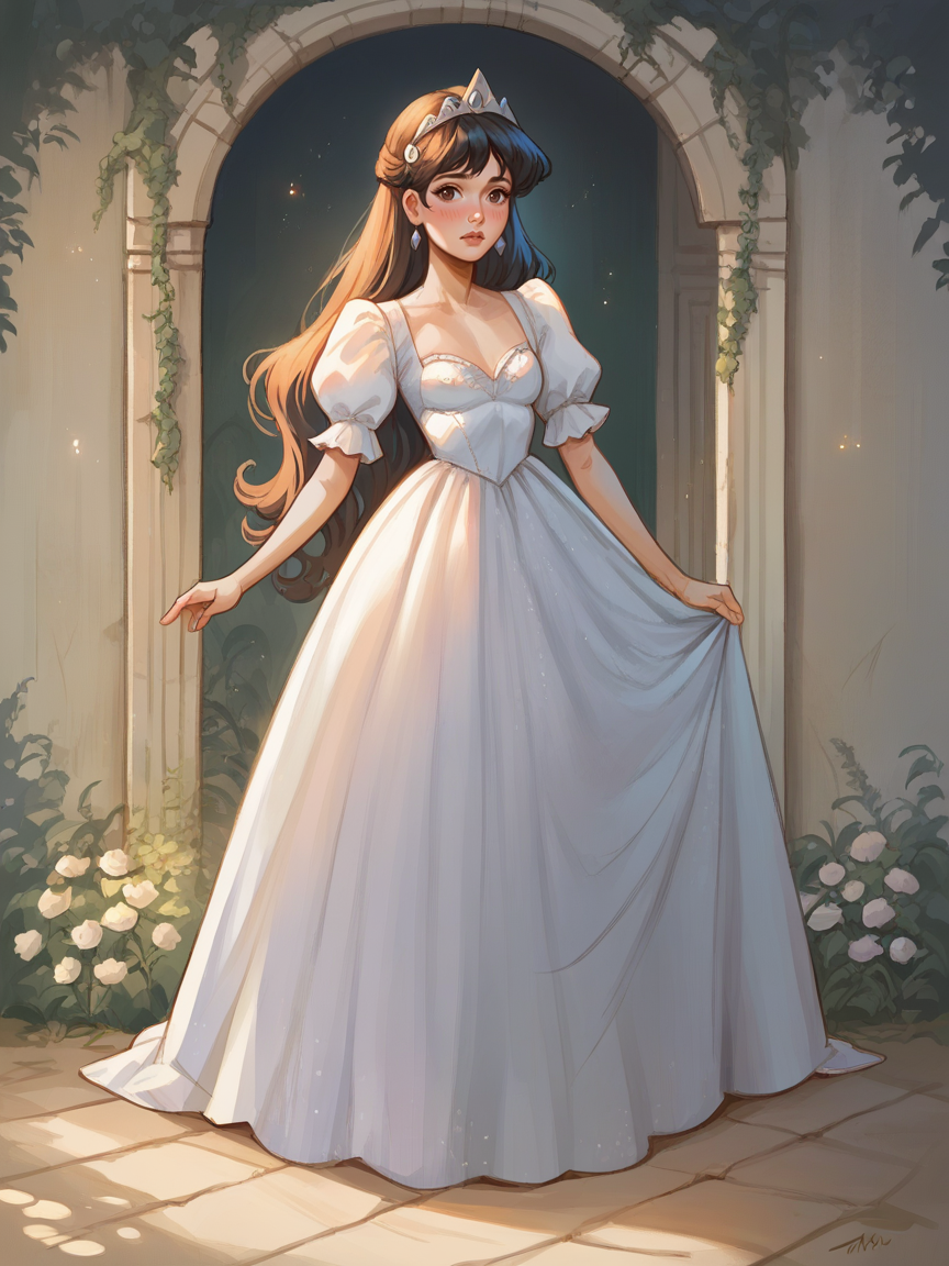 source_anime, score_9, score_8_up, score_7_up, score_6_up, score_5_up,  <lora:t0sh14XLP:1> t0sh14, blush, 1girl, dress, princess