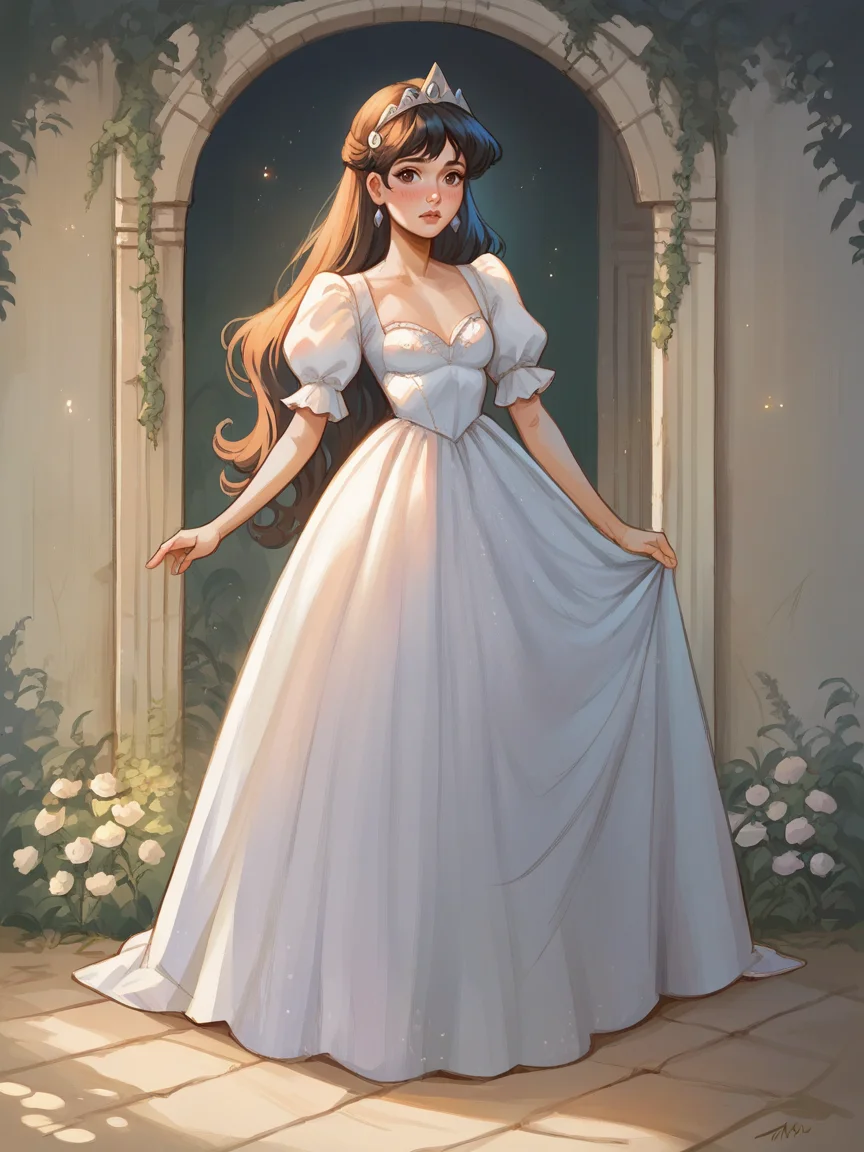 source_anime, score_9, score_8_up, score_7_up, score_6_up, score_5_up,  <lora:t0sh14XLP:1> t0sh14, blush, 1girl, dress, princess