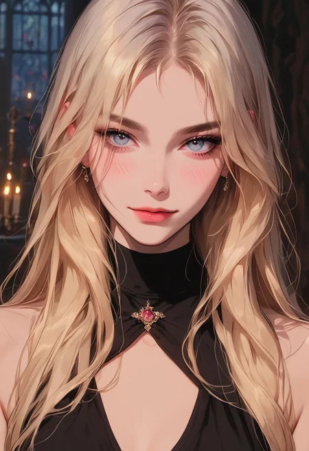 masterpiece,best quality, highly detailed, score_9, score_8_up, score_7_up, score_6_up, source_cartoon,
BREAK
1girl, 30 years old, slim waist, large natural breasts with slight sagging, braless, pale skin, light makeup (glossy pink lips, defined eyebrows, soft blush), long blonde hair, wavy strands, tight black dress, high heels, playful expression, looking at viewer with a smirk, extreme close-up on face and upper body, office setting, bright lighting, rich details, soft shadows, intense focus, raw power dynamics
BREAK
dynamic light, warm_light, vibrant colors warm_colors, soft focus, high contrast, textured surfaces, depth of field, golden hour lighting, dramatic shadows, rich details, nature-inspired color palette, playful composition.