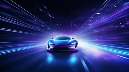 Racing cars are speeding on the road, holography, Particles, Abstract, Blue and Purple, Tech Style, j_background