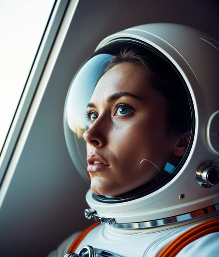 HDR, 8K, high contrast, masterpiece, best quality, amazing quality, very aesthetic, high resolution, ultra-detailed,
candid, side view, wide angle, photo of a retro cosmonaut, 1960s, in outer space, in a spacesuit, in orbit above earth, looking out the window of his space capsule, sad and lonely, photorealistic, high quality, high detail, sharp focus. , 
<lora:add-detail-xl:1> <lora:aesthetic:0.8> aesthetic <lora:great_lighting:0.8> great lighting <lora:epiC35mm:0.8> epiC35mm
<lora:perfect-eyes:0.8> perfecteyes
<lora:dmd2_sdxl_4step_lora_fp16:0.6> <lora:MJ52_v2.0:1> <lora:FuturisticInteriorStyle:1> Jed-FutInt, Futuristic