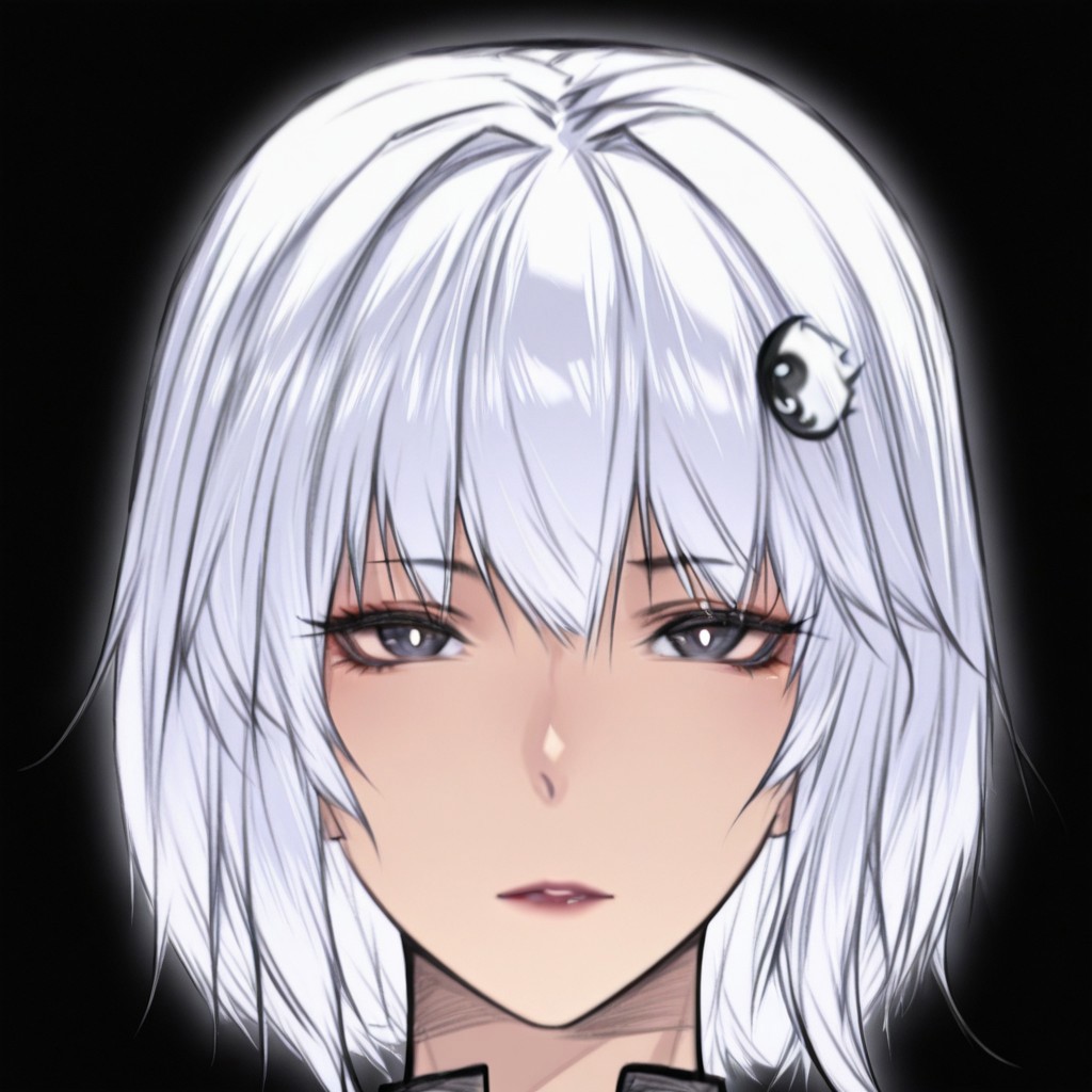 1girl, Yinzuonai, short hair, Jun, white hair, black eyes, Portrait:1.2, detailed eyes, eye highlight, Brown eyes, black pupils, look at viewer,