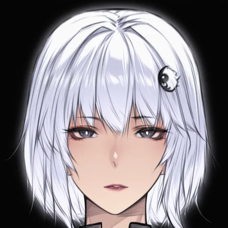 1girl, Yinzuonai, short hair, Jun, white hair, black eyes, Portrait:1.2, detailed eyes, eye highlight, Brown eyes, black pupils, look at viewer,