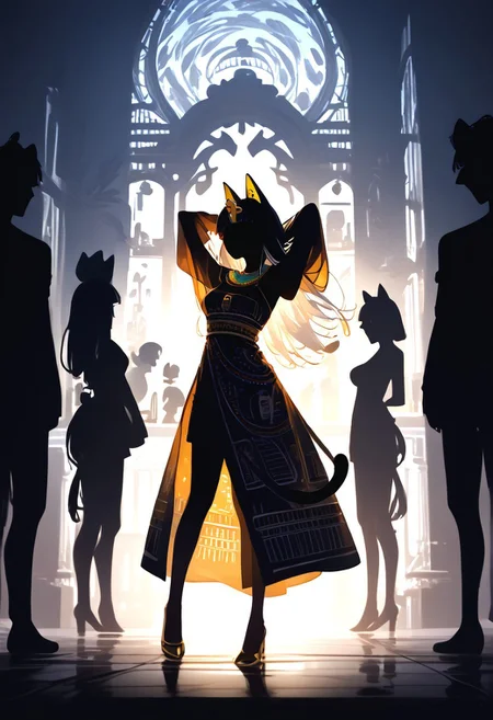 (masterpiece, best quality), (score_9, score_8_up, score_7_up,source_anime), 4K8K, high res image, Uncorrected, white print, lineart print, print,
from front, Porcelain wall,
Ankha_(Animal_Crossing), (silhouette Ankha solo:1.3),
(animals), silhouette, backlit, backlighting, dark night, Porcelain Mix Gold, pmg style,
(golden lines, white silhouette skin, Skin like porcelain),
standing on tiptoes, reaching out, arms up,
(small stature, petite:1.3), (breasts:1.1), (white hair, verry long hair, cat ears),
(wearing Porcelain clothing, Porcelain Egyptian-style dress),