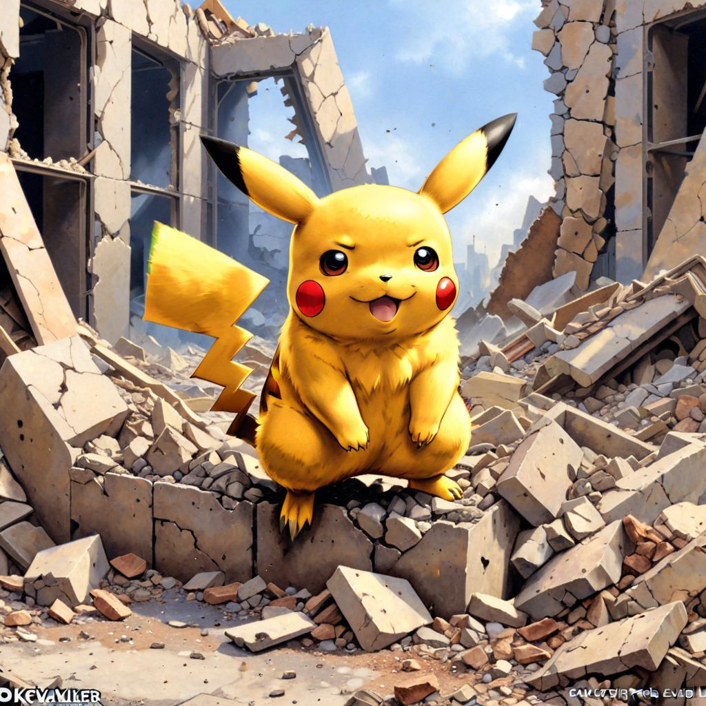 Pikachu, standing, alone, in rubble, detailed
evoKevWalker, mtg, fantasy art