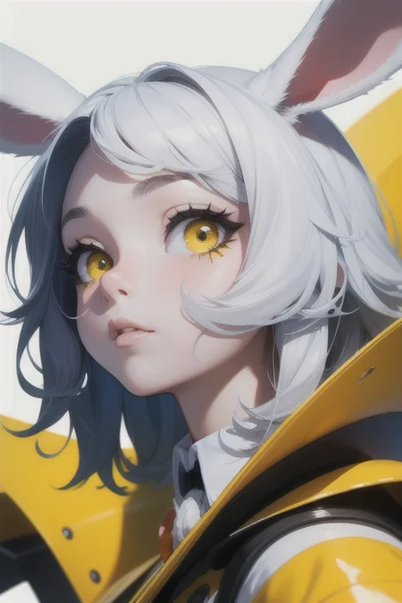 masterpiece, best quality, (rabbit) bunny, large eyes, (cartoon), splashing, abstract, psychedelic, (neon:0.8), extremely detailed, (white background:1.3), ink, (creative:1.3), intricate detail, (pretty face), dynamic lighting, natural lighting, (yellow:1.3), photorealistic, sy3 <lora:Sy3:0.4> <lora:ink-0.1-3-b28-bf16-D128-A1-1-ep64-768-DAdaptation-cosine:1>