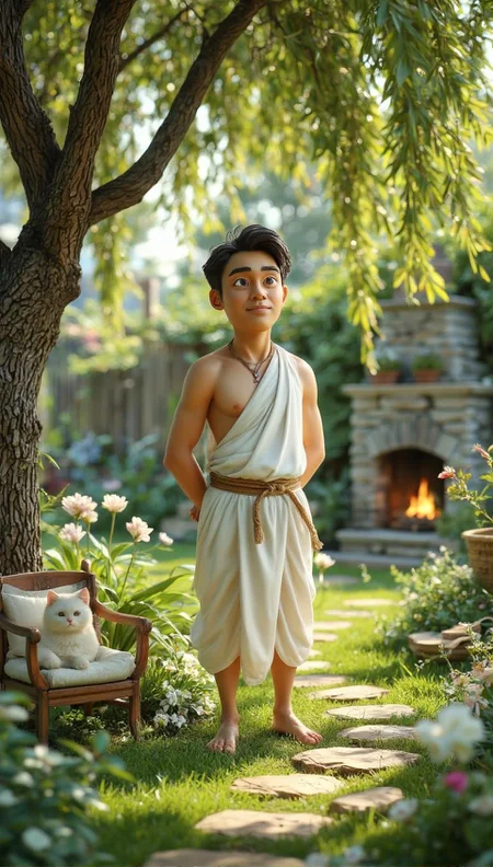 <lora:Cute_Collectibles.safetensors:1>
In a tranquil garden, bathed in the soft, diffused light of a serene morning, a middle-aged man stands with a calm and collected demeanor. His age is around 45, and his ethnicity is Indo-Aryan, with a gentle, weathered face that speaks of a life lived in harmony with nature. He wears a simple, flowing white tunic, cinched at the waist with a delicate, gold-threaded belt. His feet are bare, grounded in the lush, emerald grass that surrounds him.
The garden is a tapestry of pastel tones, with gentle hues of light blues, soft pinks, and tender greens. A small, rustic wooden armchair sits under a willow tree, its branches cascading gracefully, providing a canopy of tranquil shade. A delicate, white cat curls up on the armchair, its soft fur blending seamlessly with the chair's cushions. A nearby stone path, lined with blooming flowers, leads to a serene, sunlit room with a warm fireplace. The gentle crackle of the fire can be heard, its flickering flames casting a soothing, golden glow.
The air is filled with the sweet scent of jasmine and the soft chirping of birds. A gentle, warm breeze rustles through the leaves, creating a symphony of natural sounds. The man stands with his hands clasped behind his back, his expression one of profound peace and contentment. His eyes, though not emission-glowing, reflect the serenity of his surroundings, and his posture exudes a sense of deep, unshakable tranquility.
The entire scene is a haven of safety and comfort, where every element contributes to a feeling of profound peace and security. The viewer is enveloped in a sense of warmth and ease, as if they too have found a sanctuary from the world's turmoil.
