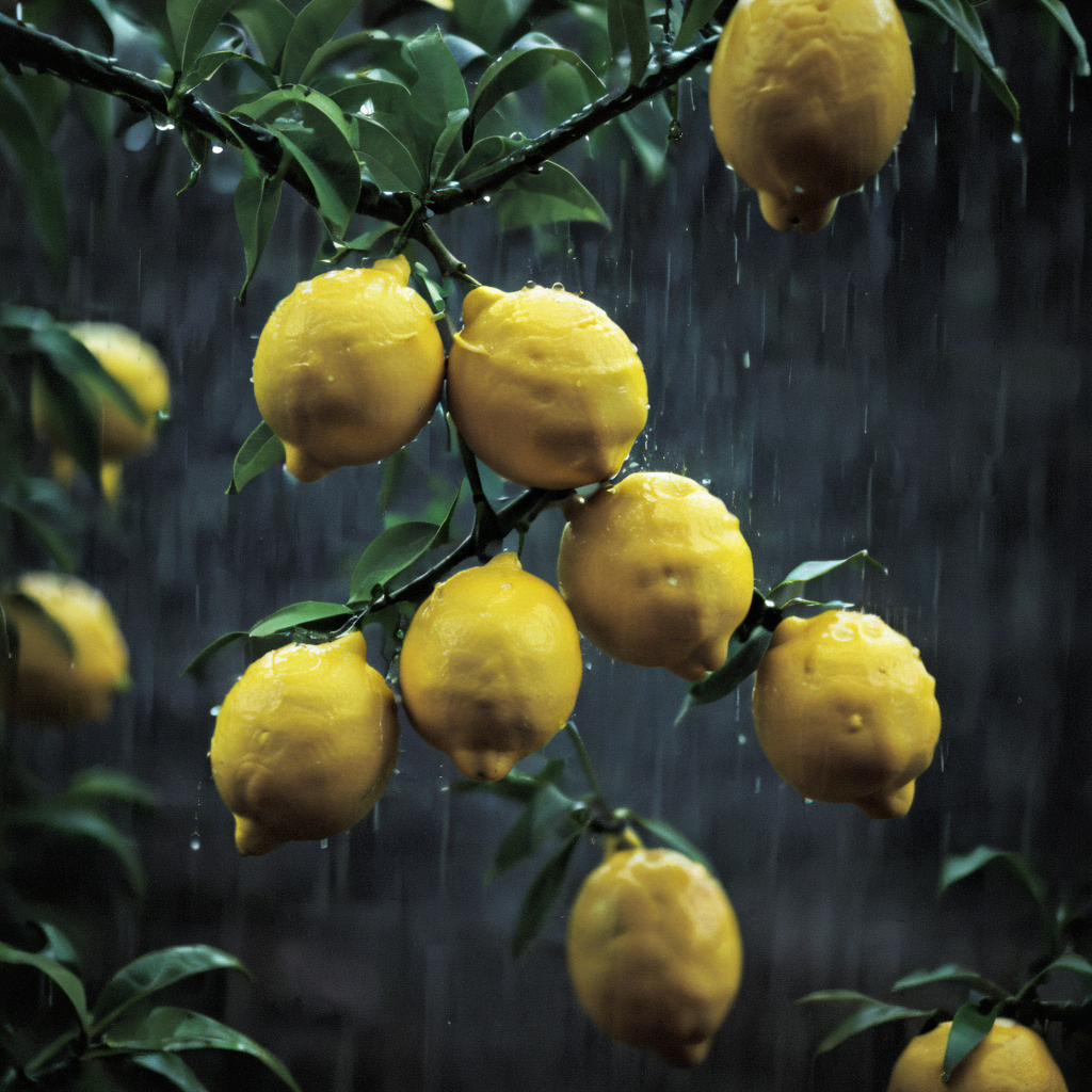 lemons in the pouring rain<lora:pouring_rain_XL:1>