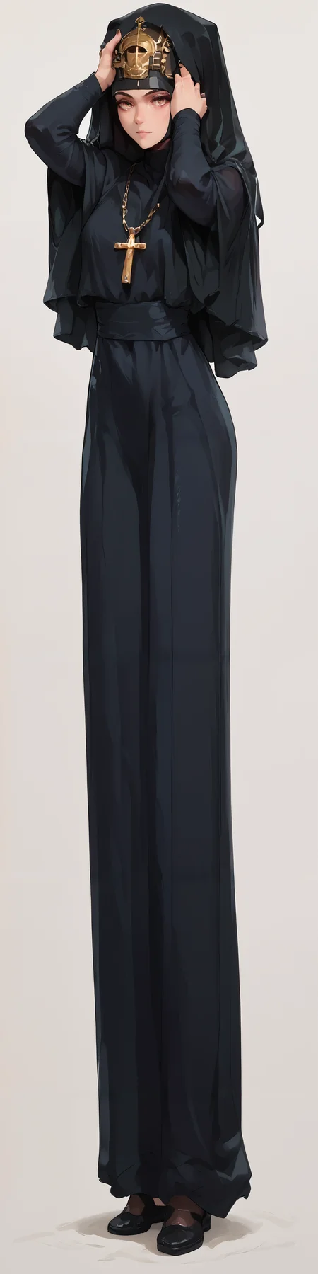 score_9, score_8_up, score_7_up, IncrsXLLCM, 1girl, full body, orthodox_nun, nun, black cassock, female, covered head <lora:ZEL\orthodox_nun_v0.2.safetensors:0.7000000000000001:1> <lora:ENCHANCE\XL_lora_offset_02.safetensors:0.3:1> <lora:PONY\LongCatMeme_XLPD.safetensors:1:1> <lora:ENCHANCE\add-detail-xl.safetensors:0.6:1>