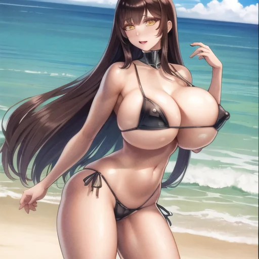 <lora:Nemo-02:1>,woman on the beach in micro bikini, yellow eyes, very tight clothes
