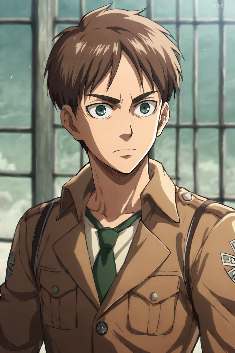 score_9, score_8_up, score_7_up, score_6_up, score_5_up, score_4_up, BREAK source_anime, 1boy, solo, male focus, , <lora:Eren_Yeager_PonyXL:0.94>, eren_yeager, brown hair, green eyes, convict costume, world war 2, <lora:sdxl_lightning_8step_lora:1>