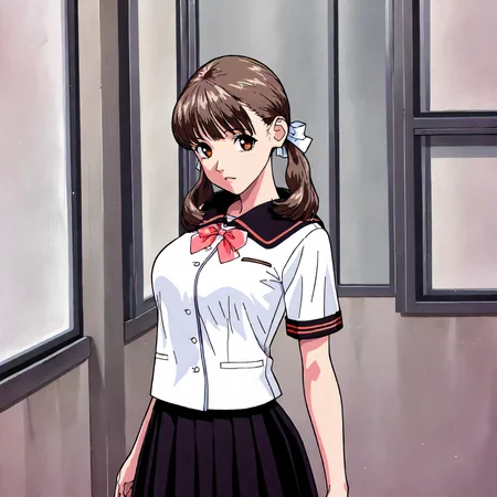 <lora:YS_AyanaFujisawaXLIllustrious004>,
masterpiece,best quality,good quality,newest,
detailed background,
looking at viewer,
solo,
AyanaFujisawa,1girl,brown hair,low twintails,brown eyes,
black sailor color,white shirt,short_sleeves,bowtie,
pleated_skirt,black skirt,
standing,
