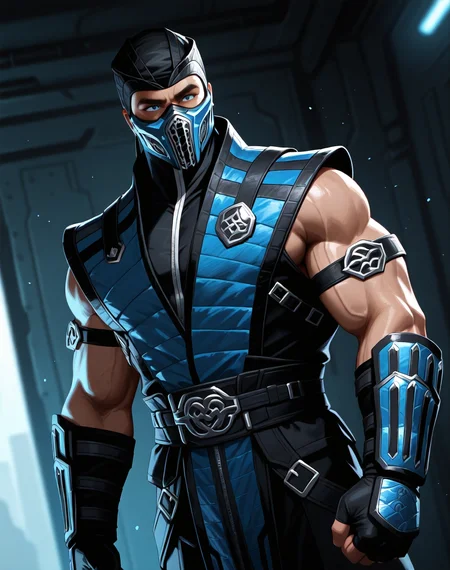 <lora:Sub_Zero_(Mortal_Kombat)_(Illustrious)_(AD):1> Sub Zero, muscular, Mortal Kombat,
dutch angle, interior, underground robotic laboratory,
male chest focus, gradient coloring, villain,
BREAK very awe, aesthetically pleasing, masterpiece, best quality, amazing quality, very aesthetic, perfect depth of field shot, in'ei,
Smooth Quality, lazympos, IllustQualXL_Pos,